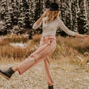 FREE PEOPLE Cinnamon Pink Monroe Wide Leg Jeans